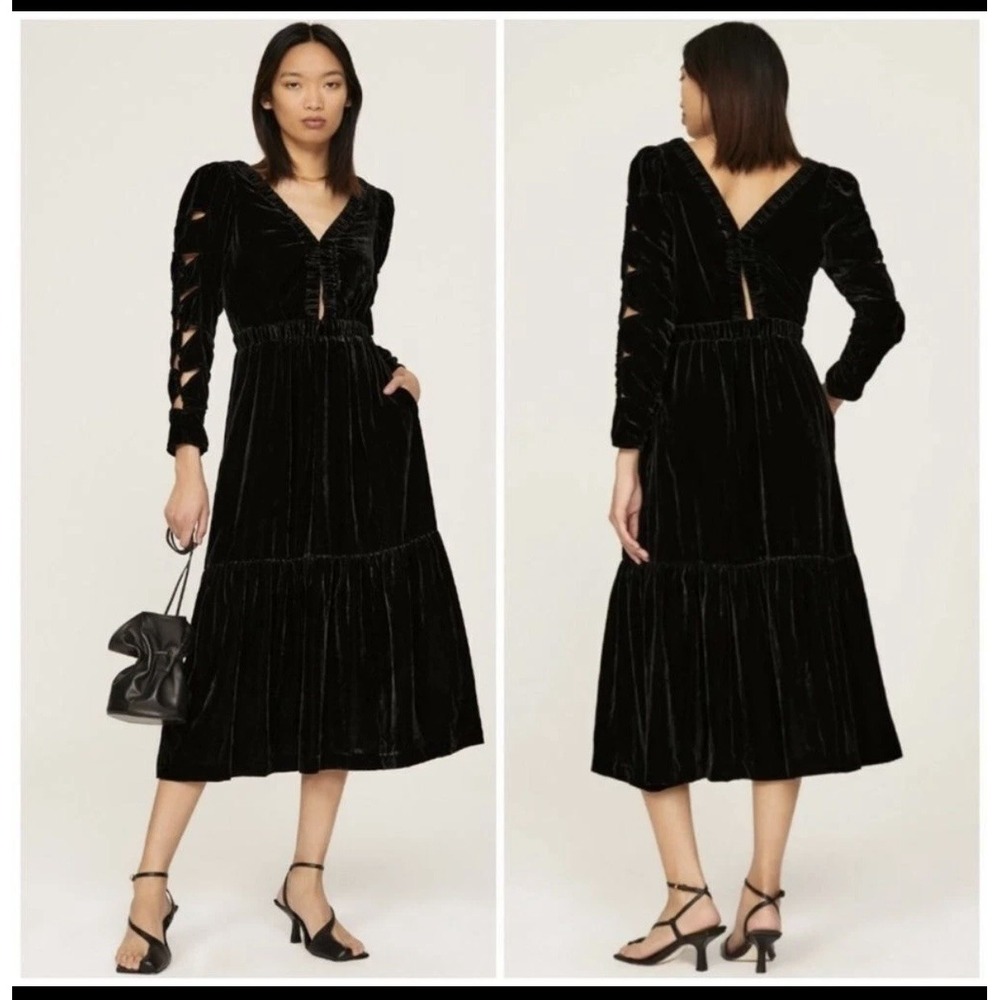 Sea New York Dress Mayde Black Velvet Long Sleeve Cut Out  4 Party Luxury